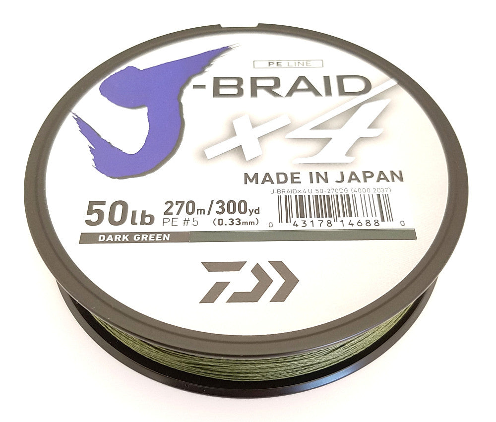 Daiwa J-Braid X4 300 Yard Spool - Dark Green
