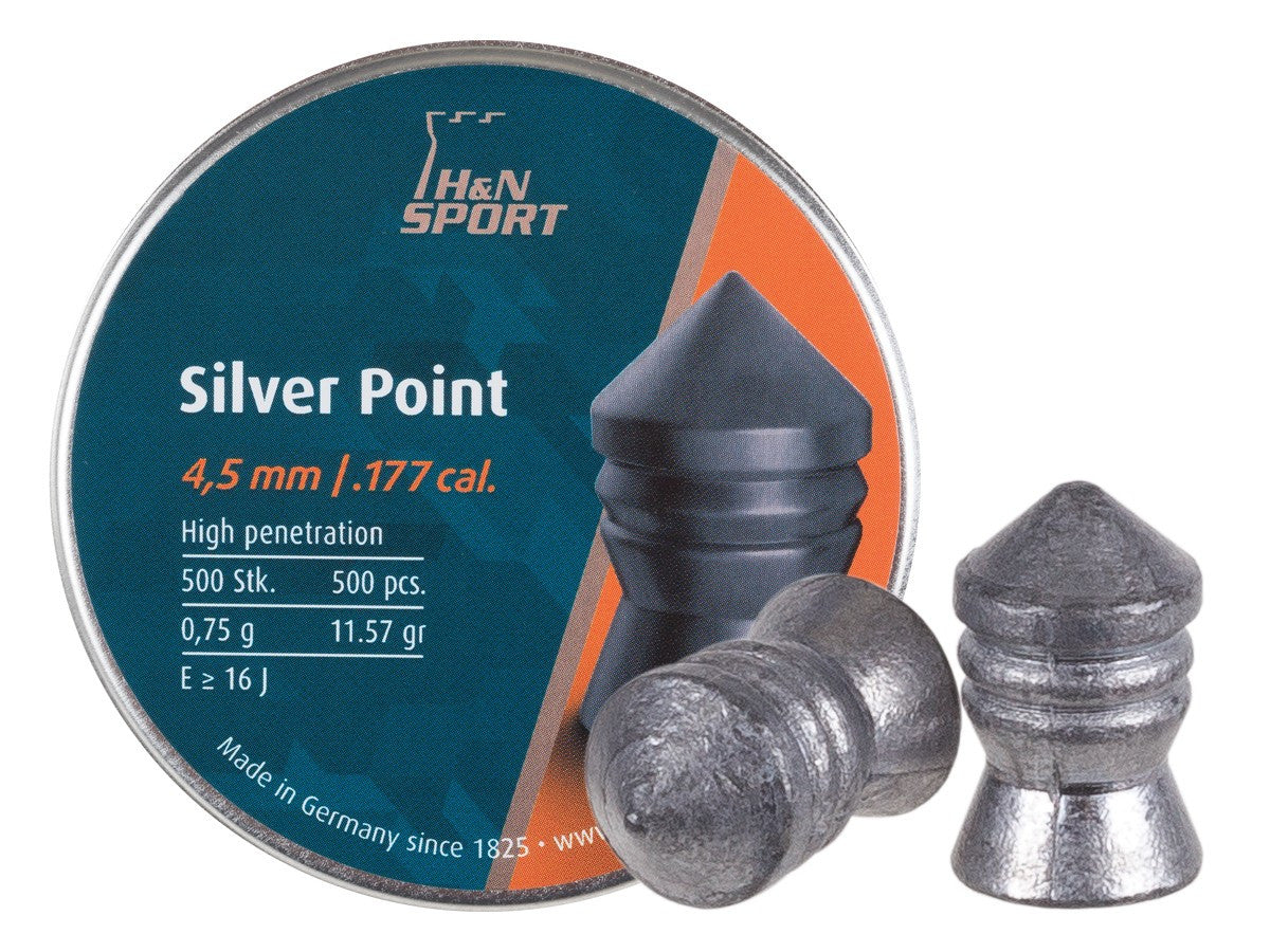 H and N Silver Pointed Airgun Pellets .177 cal.