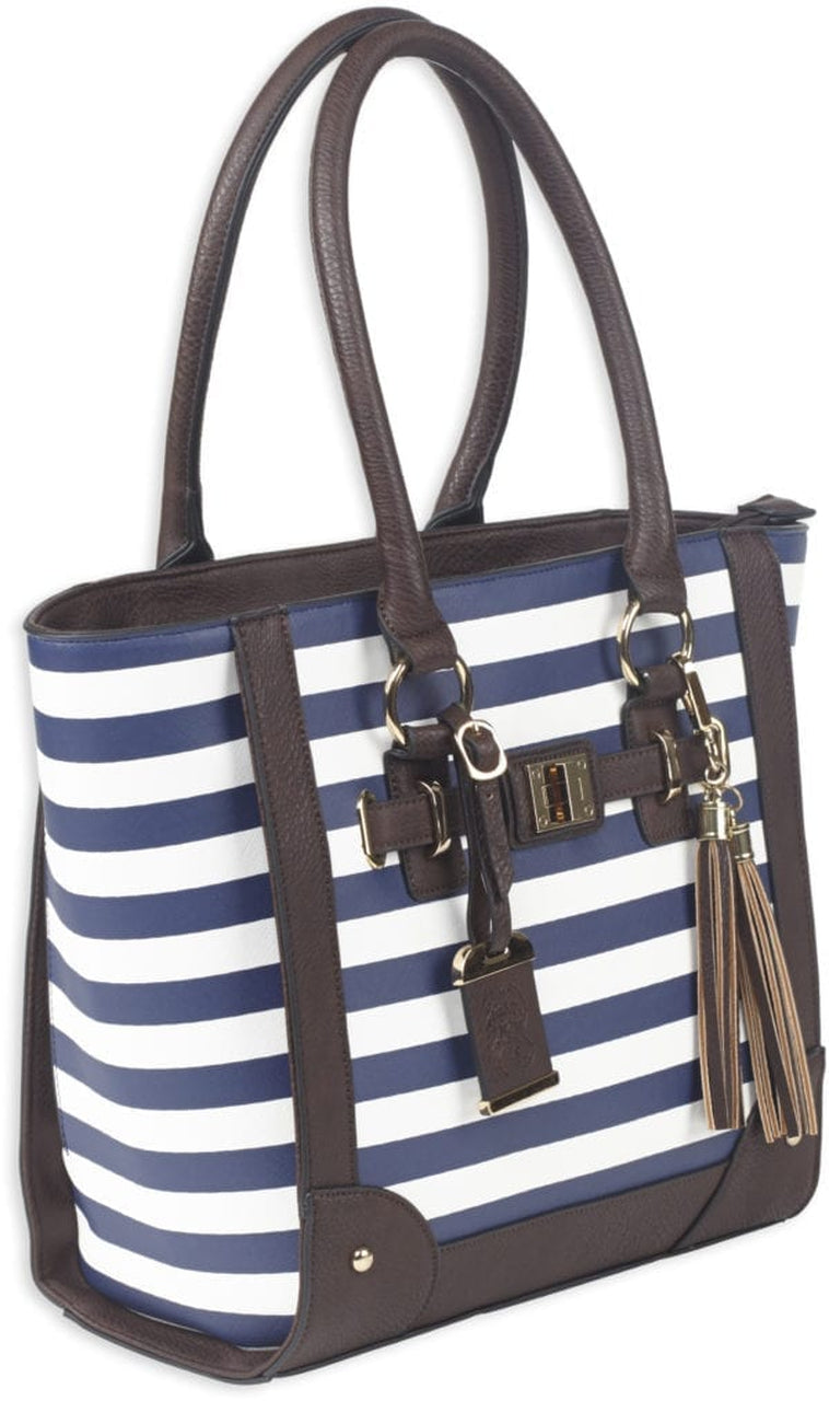 Bulldog Concealed Carry Purse Tote Style Navy Stripe
